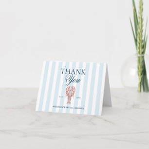 Carte De Remerciements Thème de douche nuptiale au homard rayé bleu
