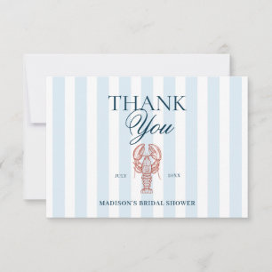 Carte De Remerciements Thème de douche nuptiale pour homard rayé bleu