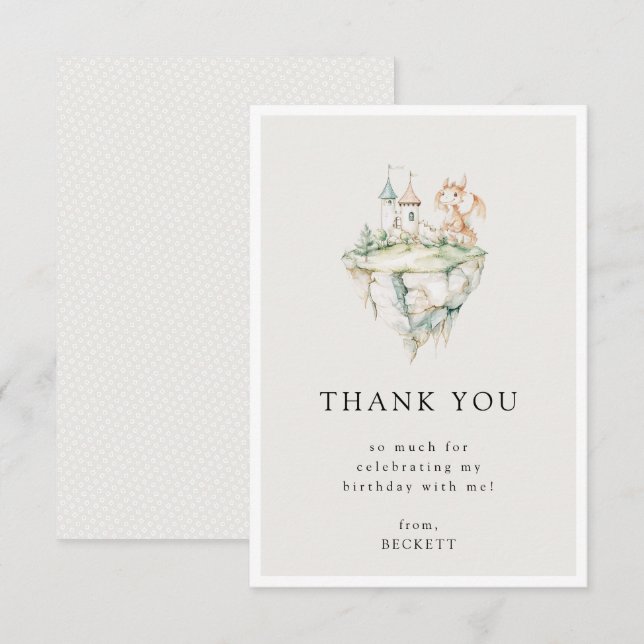 Carte De Remerciements Thème de fête d'anniversaire de dragon mignon (Devant / Derrière)