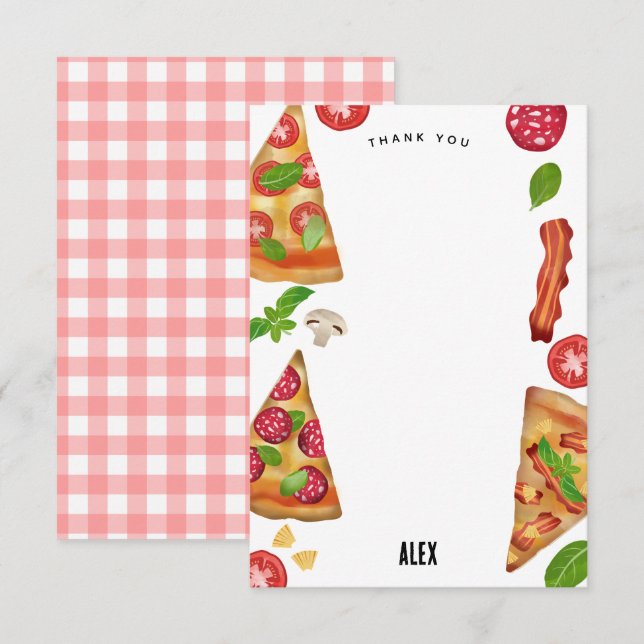 Carte De Remerciements Thème de fête d'anniversaire pizza aquarelle pour  (Devant / Derrière)