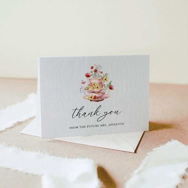 Carte De Remerciements Thème de fête prénuptiale avec thé et fleurs sauva (Créateur téléchargé)
