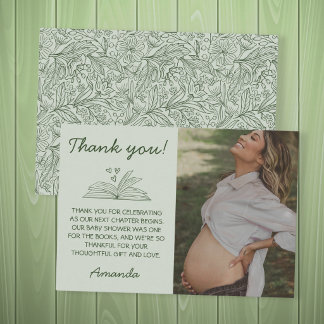 Carte De Remerciements Thème de livre Prochain chapitre Floral Vert Baby