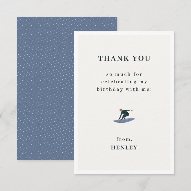 Carte De Remerciements Thème de naissance Cool Surfing (Devant / Derrière)