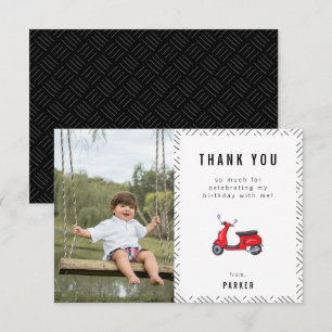 Carte De Remerciements Thème de photo d'anniversaire de scooter rétro rou