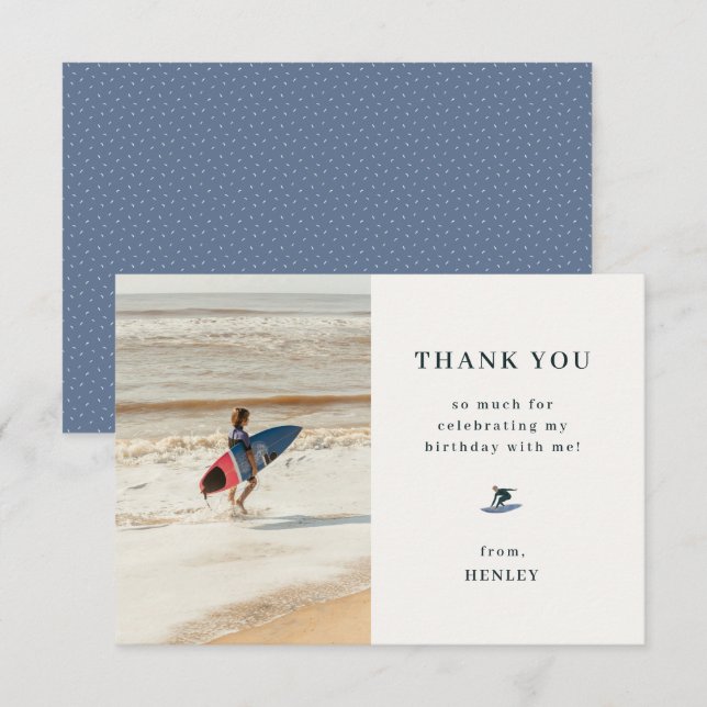 Carte De Remerciements Thème de surf cool pour photo d'anniversaire (Devant / Derrière)