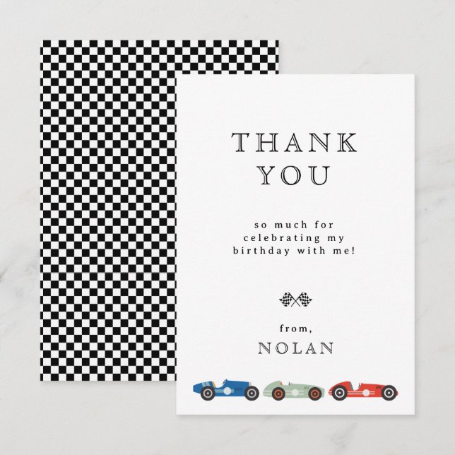 Carte De Remerciements Thème de voiture de course rétro pour anniversaire (Devant / Derrière)