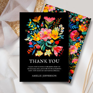 Carte De Remerciements Thème Floral de la Fiesta mexicaine noire