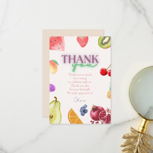 Carte De Remerciements Thème fruit 2e anniversaire  (Devant/Arrière en situation)