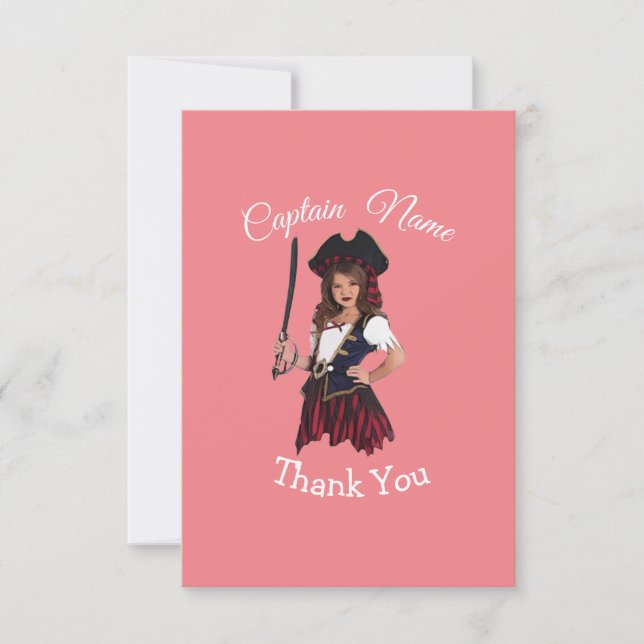 Carte De Remerciements Thème Girl Pirate (Devant)