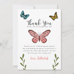 Carte De Remerciements Thème Papillon Fête d'anniversaire pour filles