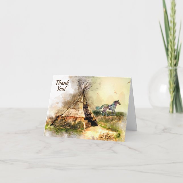 Carte De Remerciements Tipi Tribal et Cheval Indien Boho Teepee (Devant)