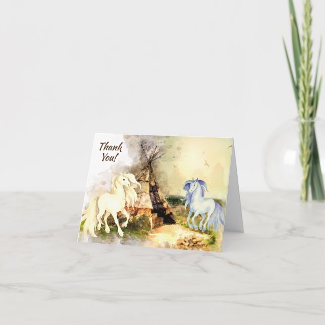 Carte De Remerciements Tipi Tribal et Chevaux Amoureux Boho Teepee (Devant)