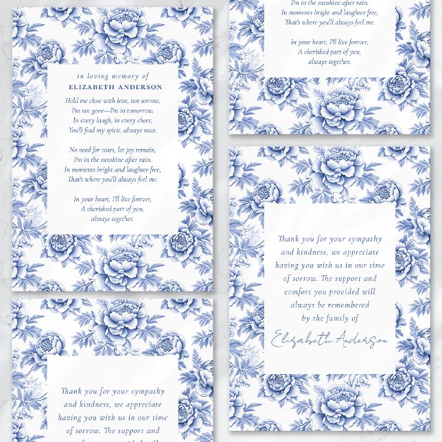Carte De Remerciements Toile bleu Porcelaine Poème Funérailles (Créateur téléchargé)