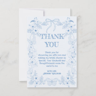 Carte De Remerciements Toile De Jouy Fête des mariées Flore Bleue