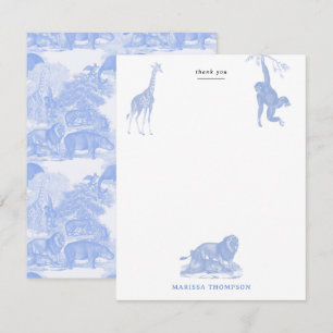 Carte De Remerciements Toile de Jouy Jungle Animaux Safari Chinoiserie Bl