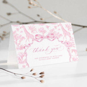 Carte De Remerciements Toile de Jouy Safari animaux Baby shower rose