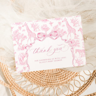Carte De Remerciements Toile de Jouy Safari animaux Baby shower rose