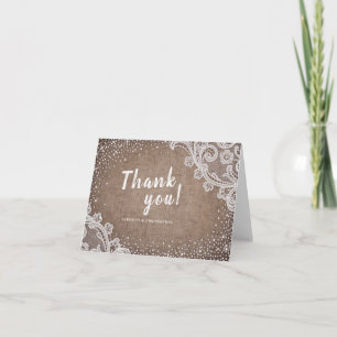 Carte De Remerciements Toile de jute dentelle paillettes rustique Mariage
