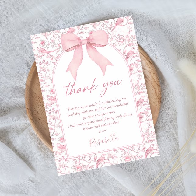 Carte De Remerciements Toile rose Bow Chinoiserie Floral Anniversaire (Créateur téléchargé)