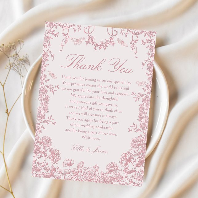 Carte De Remerciements Toile rose Chinoiserie Floral Mariage (Créateur téléchargé)