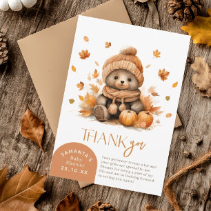 Carte De Remerciements Tombe amoureux petit ours en peluche feuilles d'au