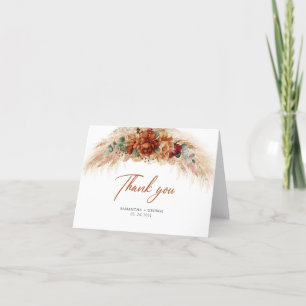 Carte De Remerciements Tons cuivrés rouillés terriens eucalyptus boho pli