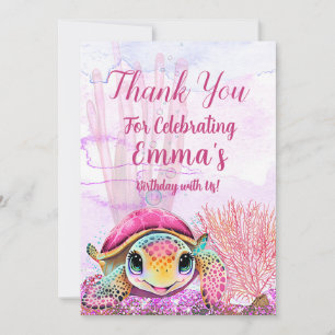 Carte De Remerciements Tortue 4e anniversaire, sous la mer