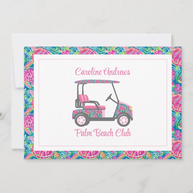 Carte De Remerciements Tortues Chic de Palm Beach Voiturette de Golf (Devant)
