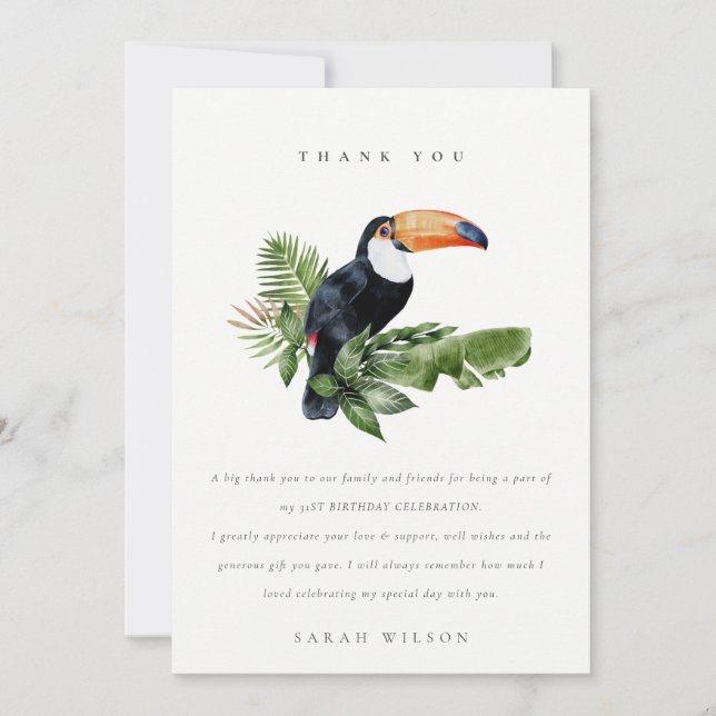 Carte De Remerciements Toucan de la faune de la forêt tropicale humide An (Devant)