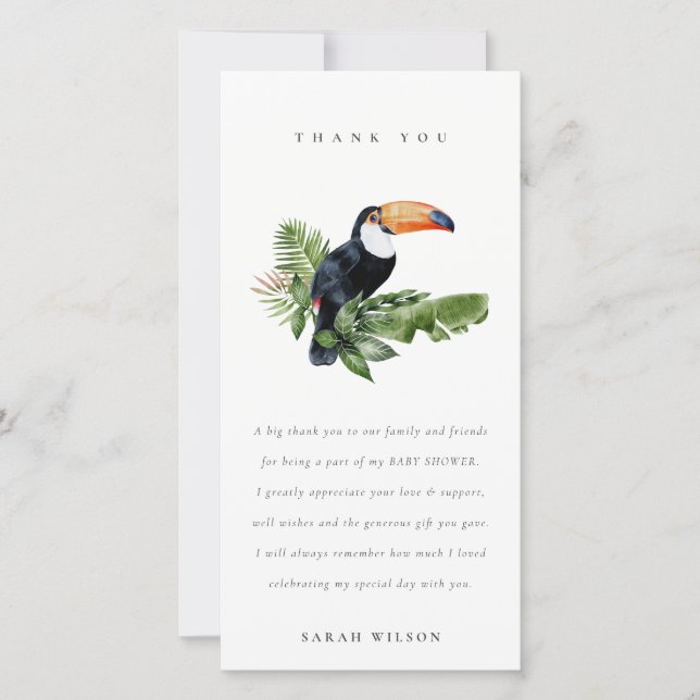 Carte De Remerciements Toucan de la forêt tropicale humide Baby Shower (Devant)