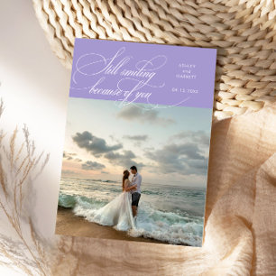 Carte De Remerciements Toujours Souriante Élégante Photo de Mariage Lilas