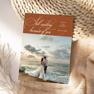 Carte De Remerciements Toujours Souriante Élégante Photo De Mariage Terra