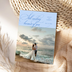 Carte De Remerciements Toujours Sourire Élégante Photo de Mariage Bleu Gl