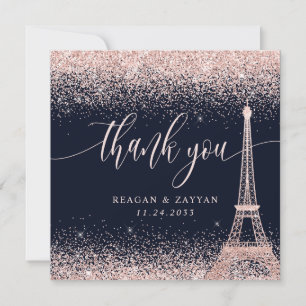 Carte De Remerciements Tour Eiffel de Paris Mariage Rose Gold