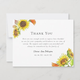 Carte De Remerciements Tournesol aquarelle Remerciement funérailles Sympa