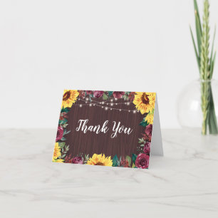 Carte De Remerciements Tournesol Bourgogne frontière Lumières Mariage