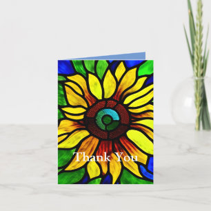 Carte De Remerciements Tournesol de pays en verre teint rustique