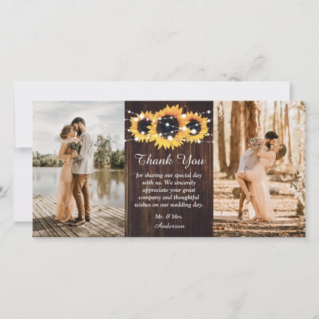 Carte De Remerciements Tournesol en bois rustique 2 photo (Devant)