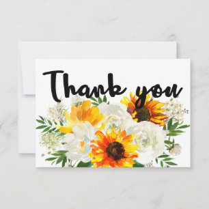Carte De Remerciements Tournesol et Rose blanche