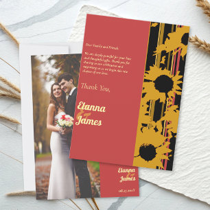 Carte De Remerciements Tournesol Été Or Rouge Mariage Photo