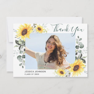 Carte De Remerciements Tournesol Eucalyptus Rustic PHOTO Graduation