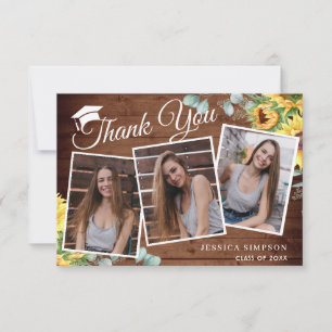 Carte De Remerciements Tournesol Eucalyptus Rustique 3 PHOTO Graduation