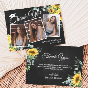 Carte De Remerciements Tournesol Eucalyptus Rustique 3 PHOTO Graduation