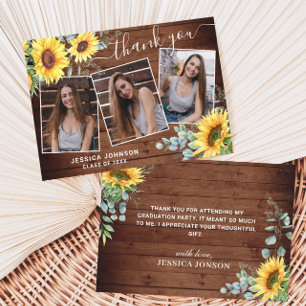 Carte De Remerciements Tournesol Eucalyptus Rustique 3 PHOTO Graduation