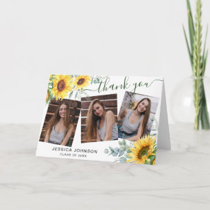 Carte De Remerciements Tournesol Eucalyptus Rustique 3 PHOTO Graduation