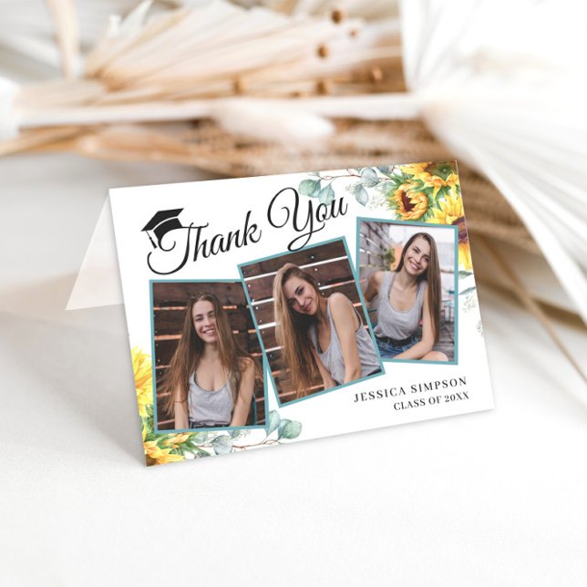 Carte De Remerciements Tournesol Eucalyptus Rustique 3 PHOTO Graduation T (Créateur téléchargé)