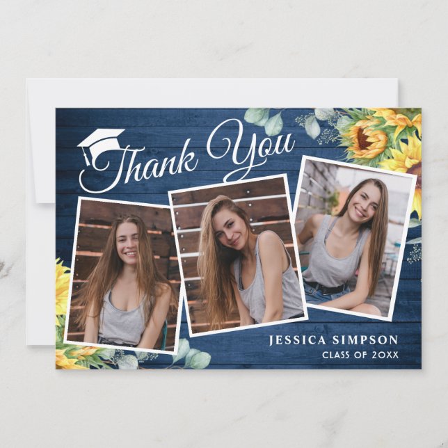 Carte De Remerciements Tournesol Eucalyptus Rustique 3 PHOTO Graduation T (Devant)