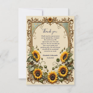 Carte De Remerciements Tournesol jaune avec cadre d'art mariage