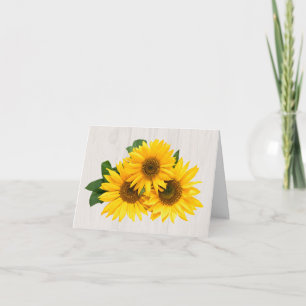 Carte De Remerciements Tournesol jaune floral Bois gris rustique