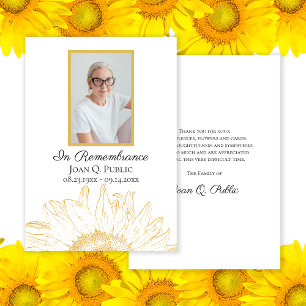 Carte De Remerciements Tournesol Jaune Graphique Sympathie Funéraire
